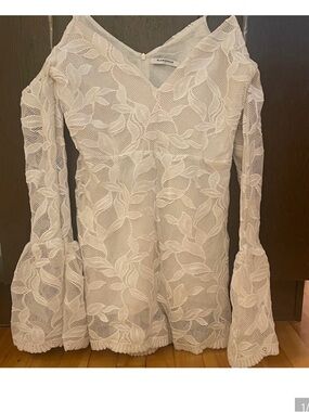 Glamorous Ivory Floral Lace Bell Sleeve Dress